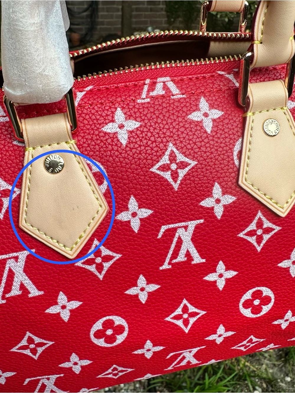 INSPIRED Red Monogram Satchel with Pouch Size 25 P9 - Picture 11 of 16
